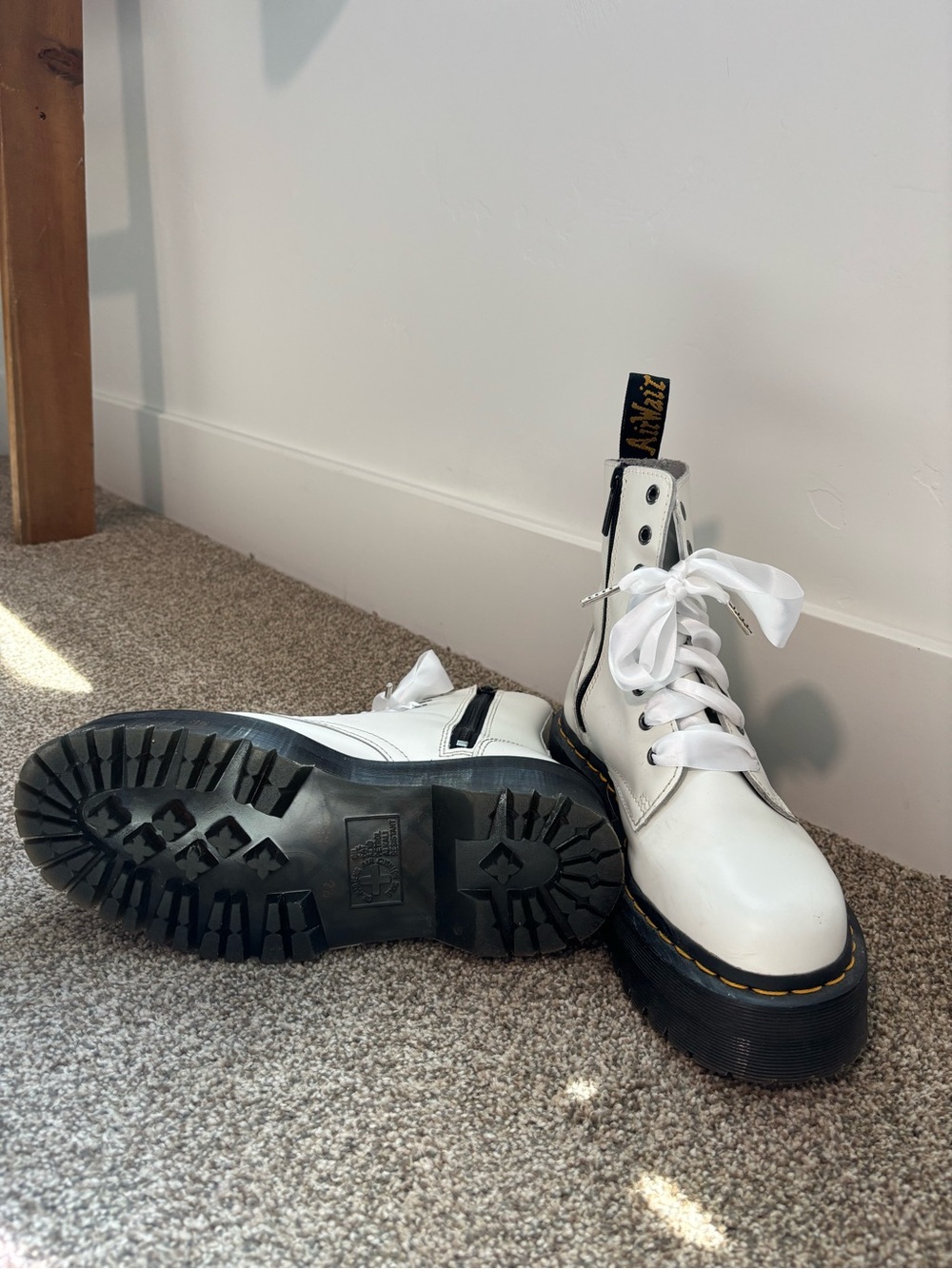 Dr. Martens White Platform Lace-Up Combat Boots with Black Sole - Picture 5 of 7